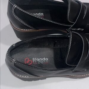 Blondo Black Leather Slip-On Loafers with White Stitching